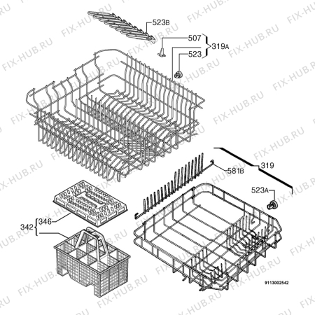 Взрыв-схема посудомоечной машины Electrolux ESF6100 - Схема узла Basket 160